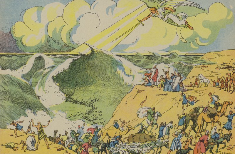 Mojžíš při přechodu Rudého moře (barevná litografie) od Joseph Porphyre Pinchon