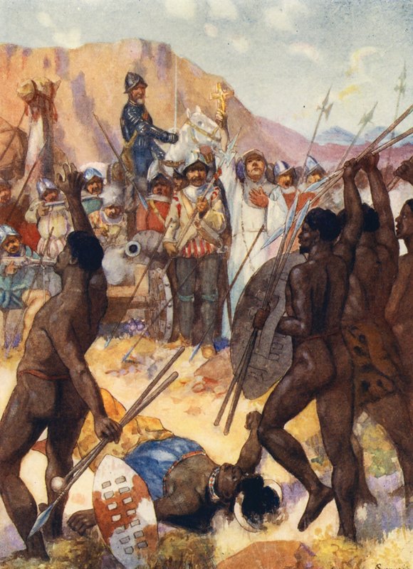 Barreto bojuje s kafiry (barevná litografie) od Joseph Ratcliffe (after) Skelton