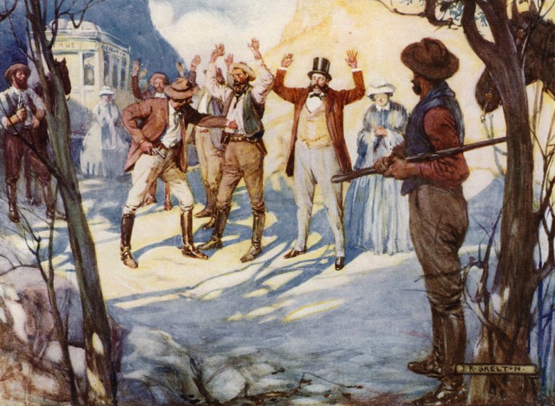 Bushrangers v Austrálii (color litho) od Joseph Ratcliffe (after) Skelton