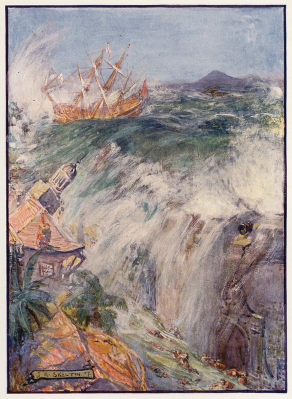Zničení Port Royal na Jamajce od Joseph Ratcliffe (after) Skelton