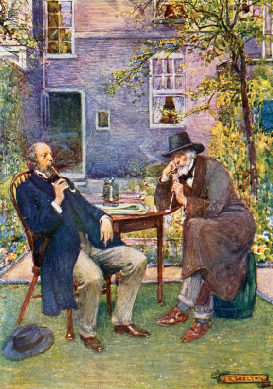 Carlyle (vpravo) a Tennyson mluví a kouří od Joseph Ratcliffe Skelton