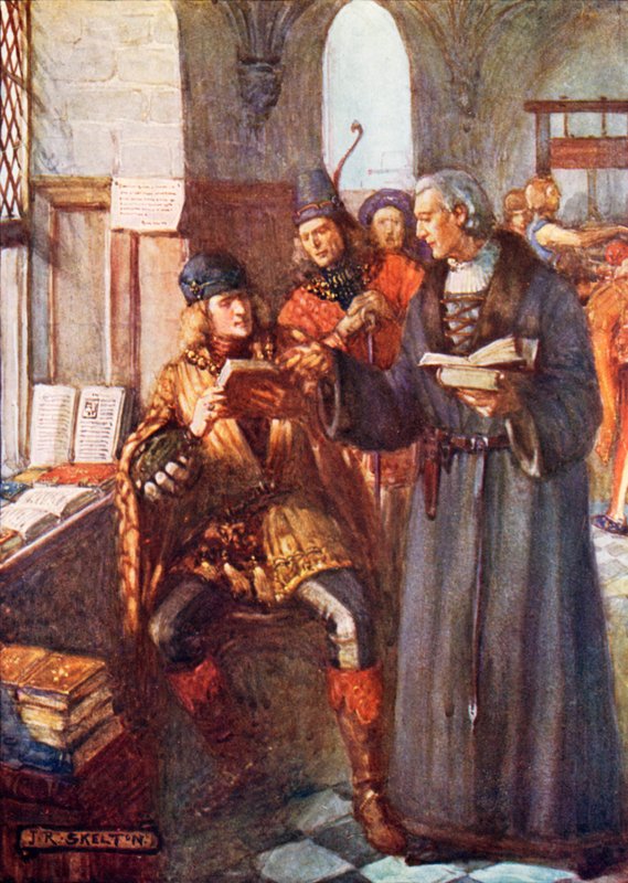 Šlechtici navštěvující tiskárnu Williama Caxtona od Joseph Ratcliffe Skelton