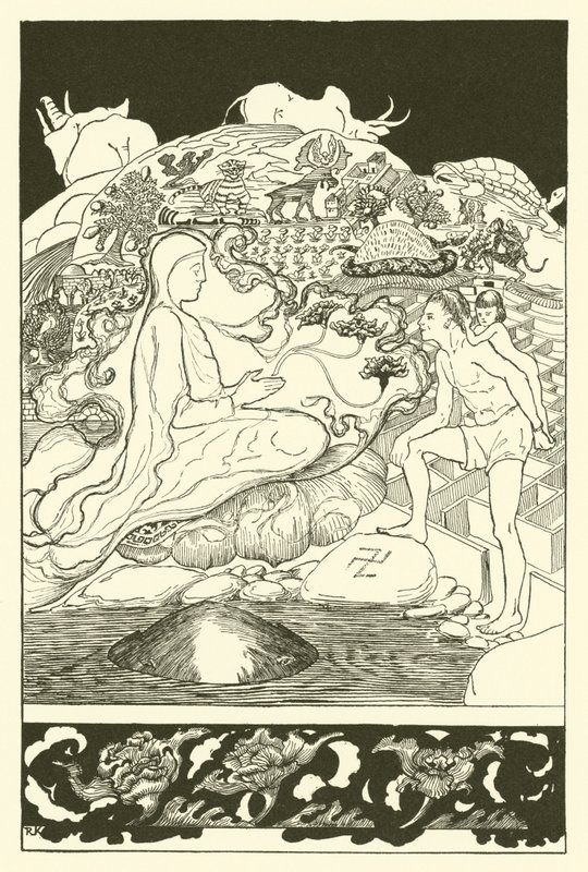 Krab Pau Amma utíkal, zatímco nejstarší kouzelník mluvil s mužem a jeho dcerou (rytina) od Joseph Rudyard (after) Kipling