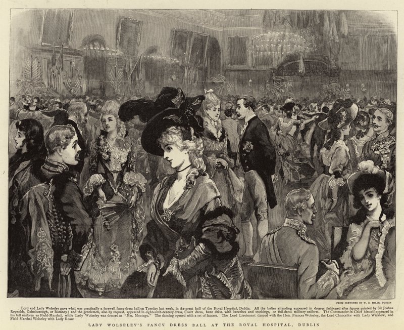 Ples maškarních šatů lady Wolseleyové v Královské nemocnici v Dublinu od Joshua Reynolds