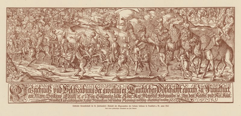 Vyslanci Sulejmana Nádherného přijíždějí do Frankfurtu nad Mohanem od Jost (after) Amman