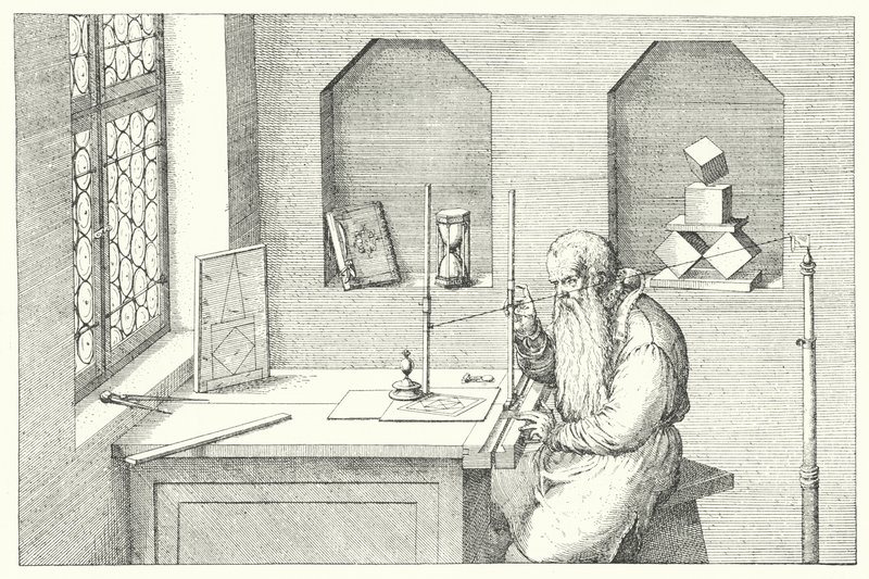 Německý zlatník, výtvarník a lept Wenzel Jamnitzer ve svém ateliéru (rytina) od Jost (after) Amman