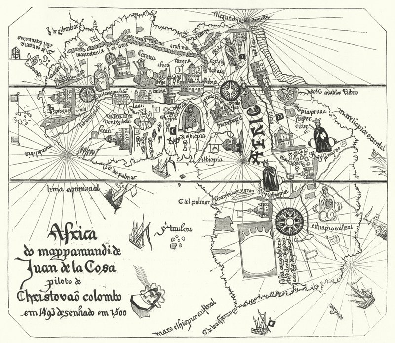 Afrika, z mapy světa Juan de la Cosa z roku 1500 (rytina) od Juan de la (after) Cosa