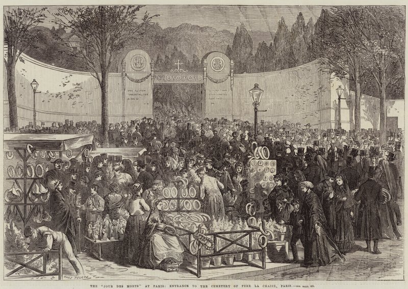 Jour des Morts v Paříži, vchod na hřbitov Pere La Chaise, Paříž od Jules Pelcoq