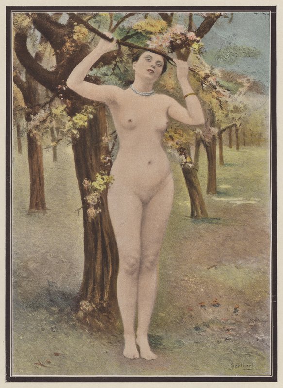 Jaro, žena s květem stromu (barva litho) od Jules (after) Scalbert