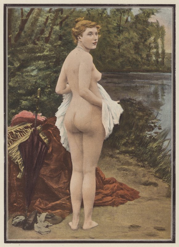 Léto, žena koupající se v jezeře (barva litho) od Jules (after) Scalbert