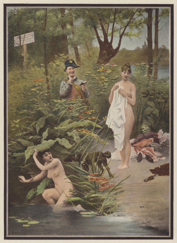 Ženy přistižené při koupání (barva litho) od Jules (after) Scalbert