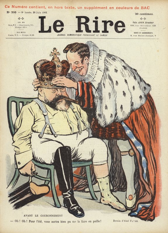 Korunovace krále Edwarda VII., ilustrace pro Le Rire od Jules Abel Faivre