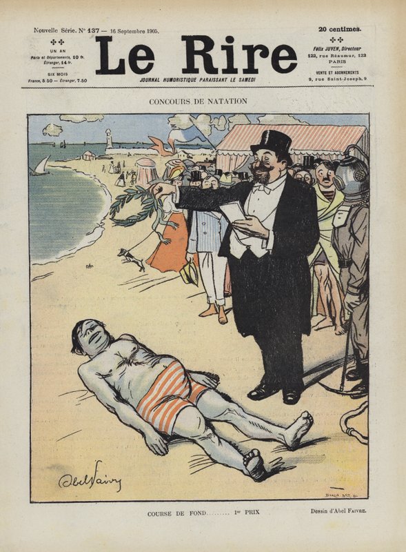 Plavecké závody. Ilustrace pro Le Rire od Jules Abel Faivre