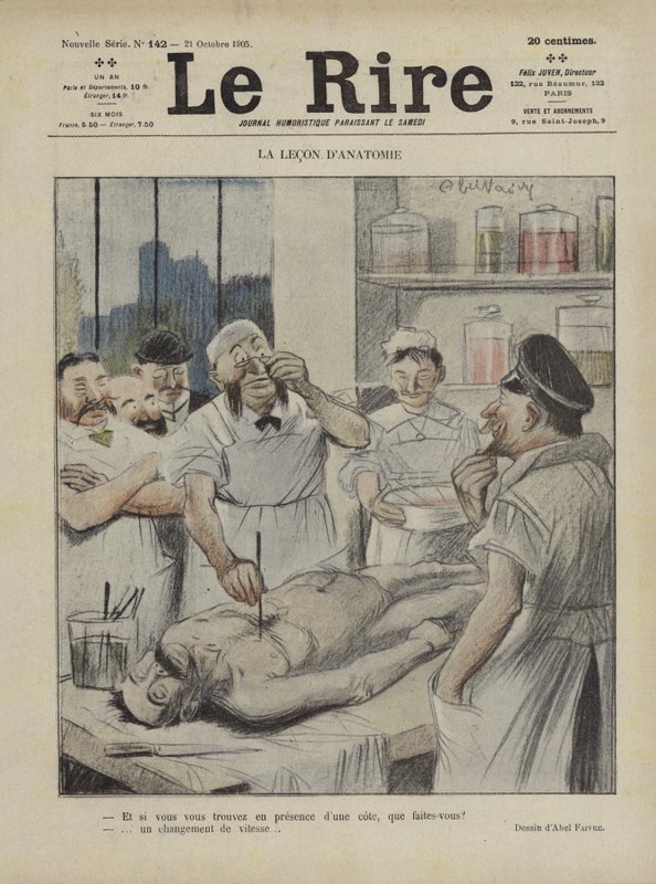 Lekce anatomie. Ilustrace pro Le Rire od Jules Abel Faivre