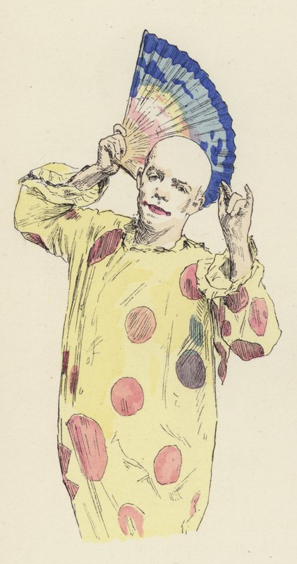 Klaun držící vějíř (barva litho) od Jules Arsene (after) Garnier