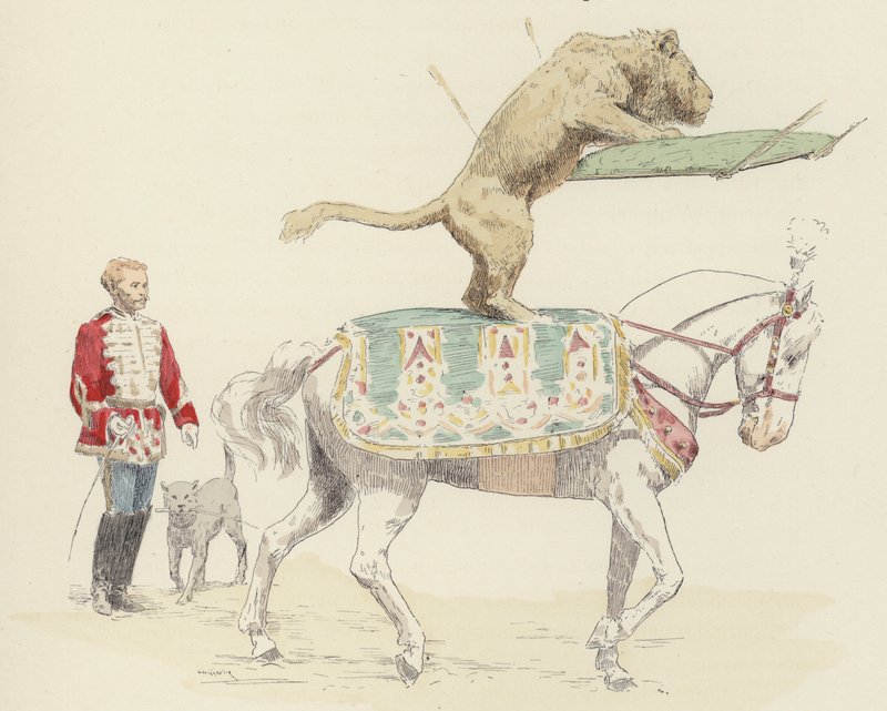 Lev balancující na koni (barva lito) od Jules Arsene (after) Garnier