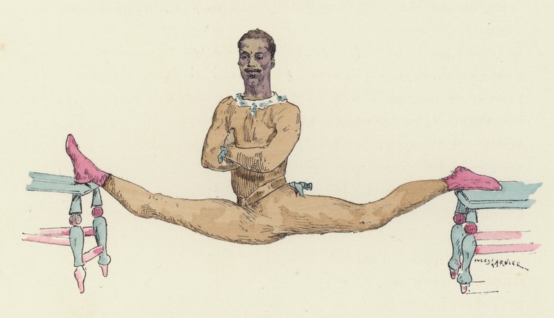 Mužský gymnasta dělá mezičasy (barevné lito) od Jules Arsene (after) Garnier