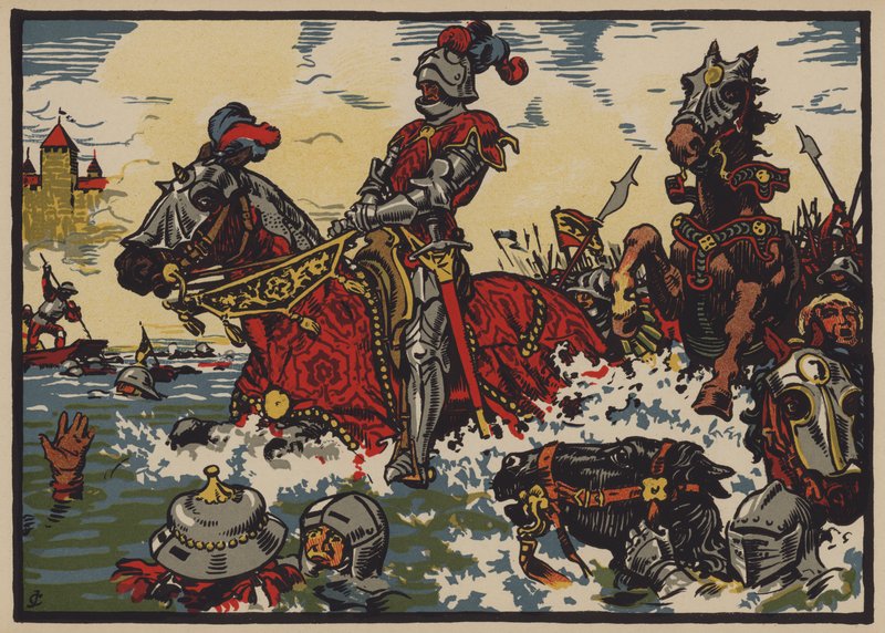 Vítězství Švýcarů nad Burgundy v bitvě u Moratu, 22. června 1476 (barva litho) od Jules Courvoisier