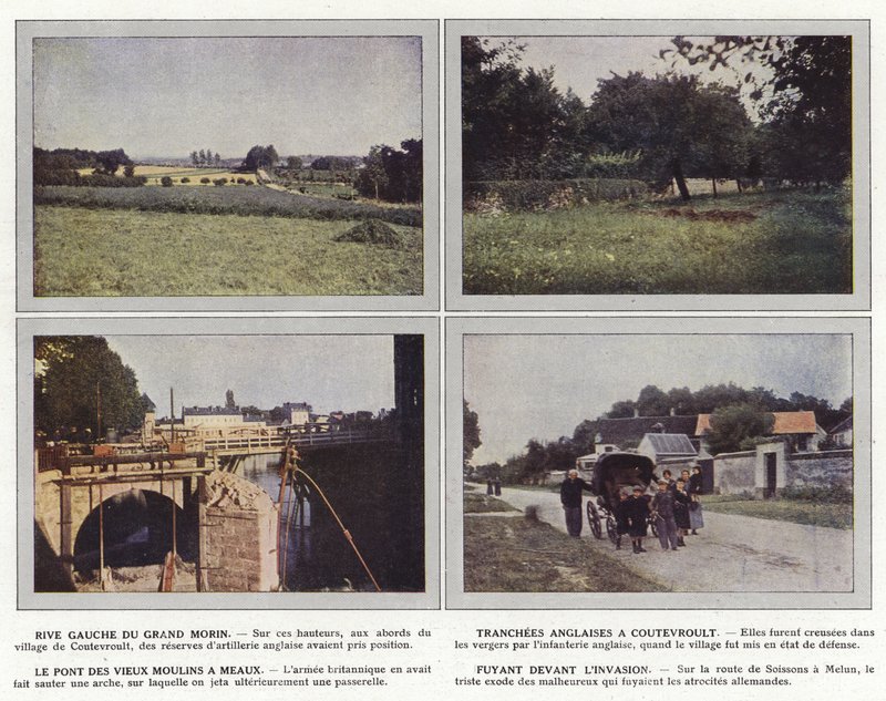 Levý břeh Grand Morin, anglické tranše v Coutevroult, Pont des Vieux Moulins v Meaux, Útěk před invazí od Jules Gervais Courtellemont