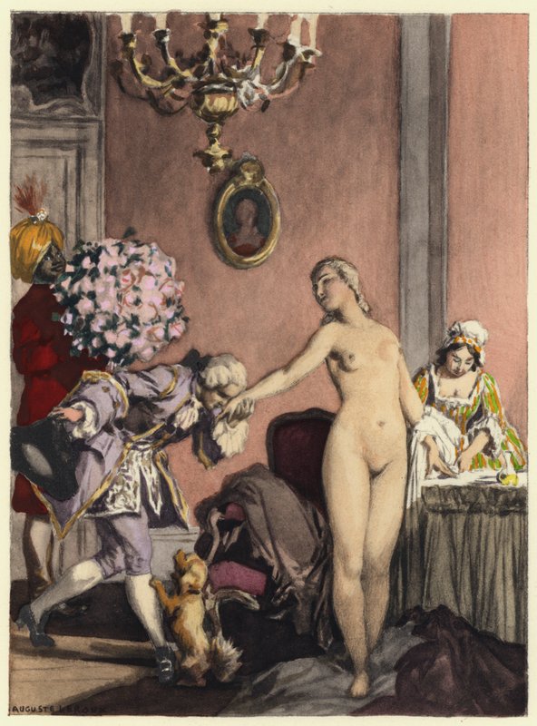 Ilustrace k pamětem Casanovy (barevná litografie) od Jules Marie Auguste Leroux