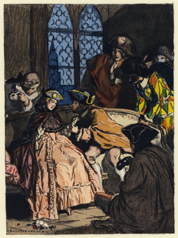 Ilustrace k pamětem Casanovy (barevná litografie) od Jules Marie Auguste Leroux