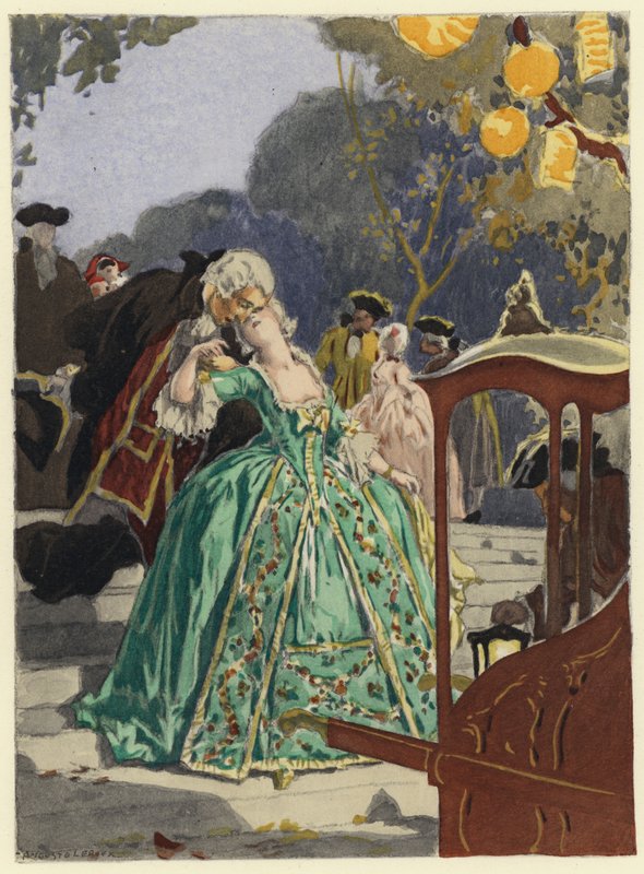 Ilustrace k pamětem Casanovy (barevná litografie) od Jules Marie Auguste Leroux