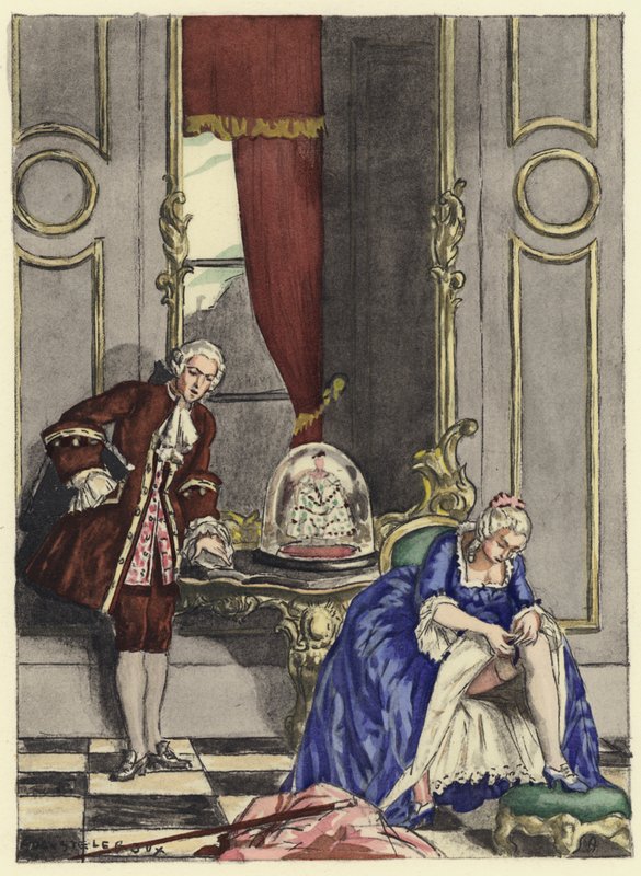 Ilustrace k pamětem Casanovy (barevná litografie) od Jules Marie Auguste Leroux
