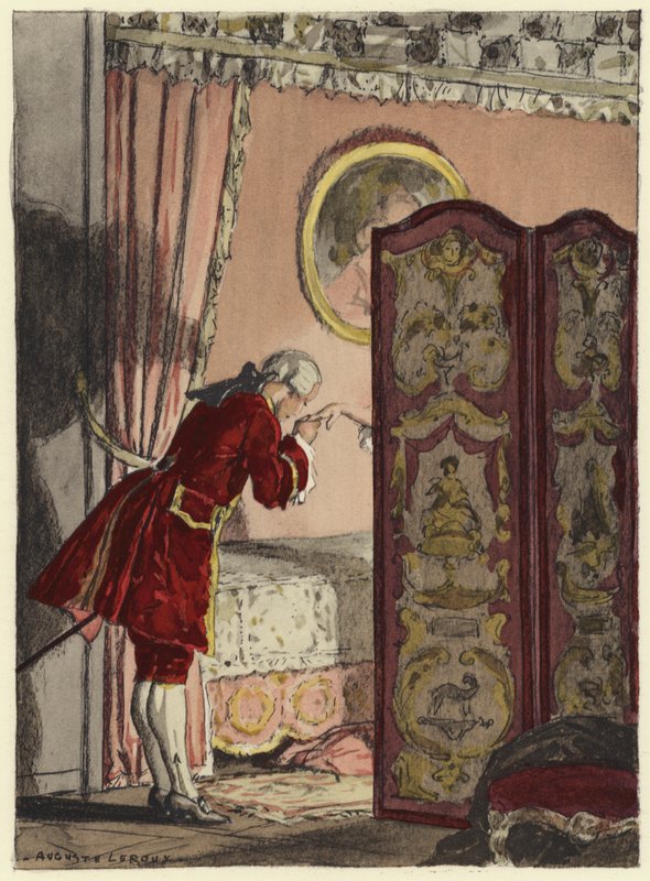 Ilustrace k pamětem Casanovy (barevná litografie) od Jules Marie Auguste Leroux