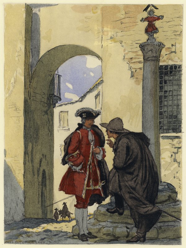 Ilustrace k pamětem Casanovy (barevná litografie) od Jules Marie Auguste Leroux