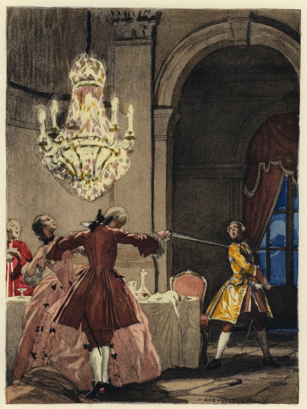Ilustrace k pamětem Casanovy (barevná litografie) od Jules Marie Auguste Leroux