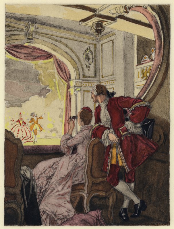 Ilustrace k pamětem Casanovy (barevná litografie) od Jules Marie Auguste Leroux