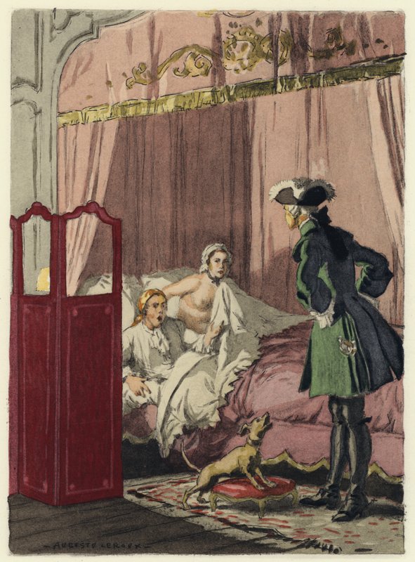 Ilustrace k pamětem Casanovy (barevná litografie) od Jules Marie Auguste Leroux