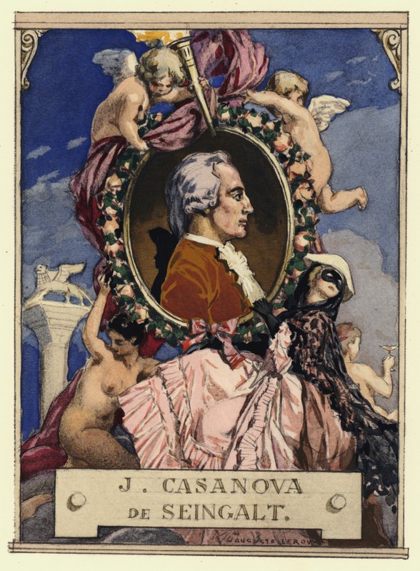 Portrét Casanovy (barevná litografie) od Jules Marie Auguste Leroux