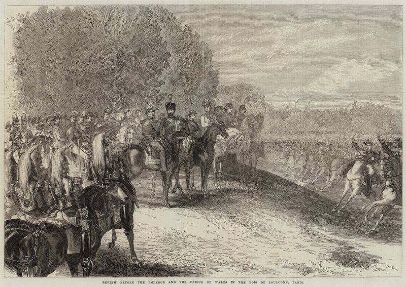 Recenze před císařem a princem z Walesu v Bois de Boulogne v Paříži od Jules Pelcoq