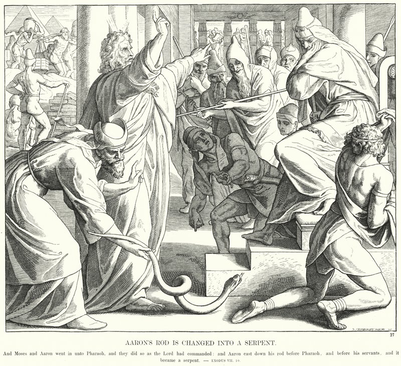 Aaronova hůl se změnila v hada (rytina) od Julius (after) Schnorr von Carolsfeld