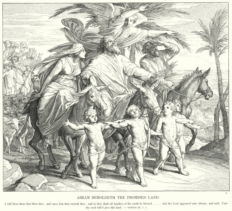 Abram Beholdeth the zaslíbená země (rytina) od Julius (after) Schnorr von Carolsfeld