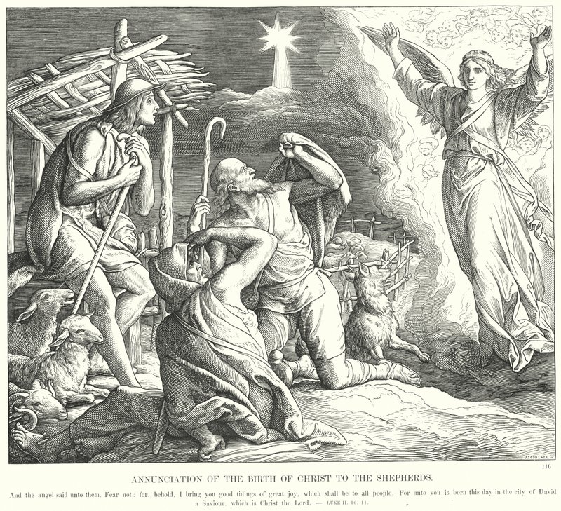 Zvěstování narození Krista pastýřům (rytina) od Julius (after) Schnorr von Carolsfeld
