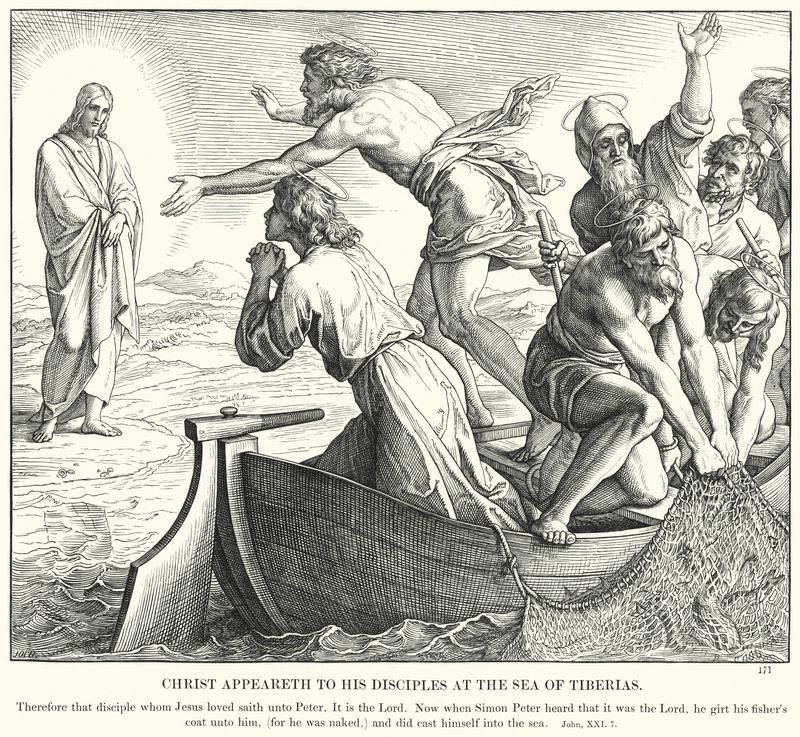 Kristus se zjevuje svým učedníkům u Tiberiadského moře (rytina) od Julius (after) Schnorr von Carolsfeld