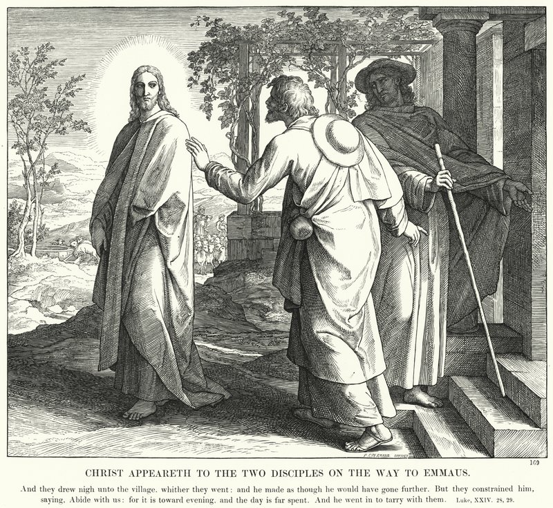 Kristus se zjevuje dvěma učedníkům na cestě do Emauz (rytina) od Julius (after) Schnorr von Carolsfeld