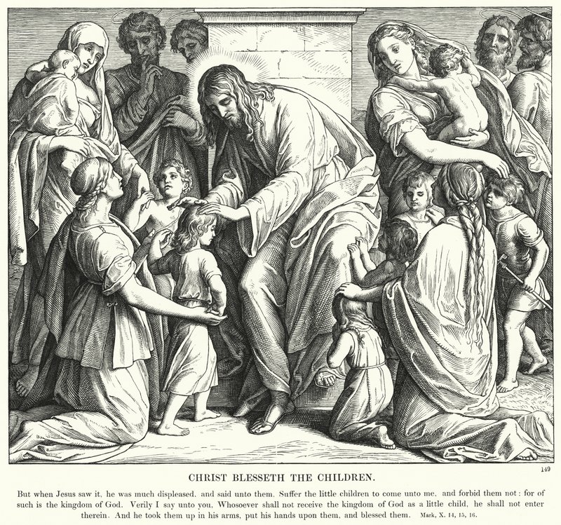 Kristus žehná dětem (rytina) od Julius (after) Schnorr von Carolsfeld