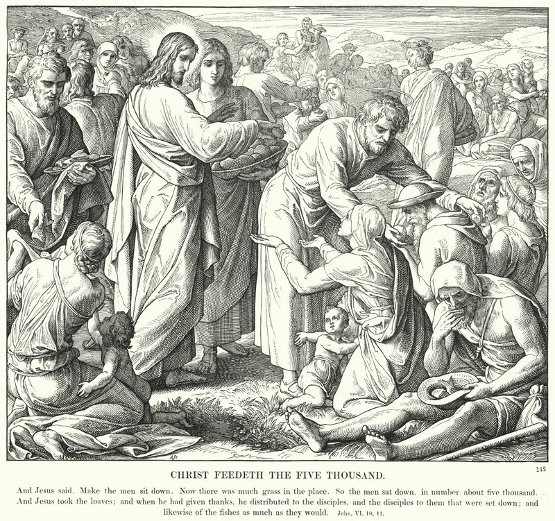 Kristus krmí pět tisíc (rytina) od Julius (after) Schnorr von Carolsfeld