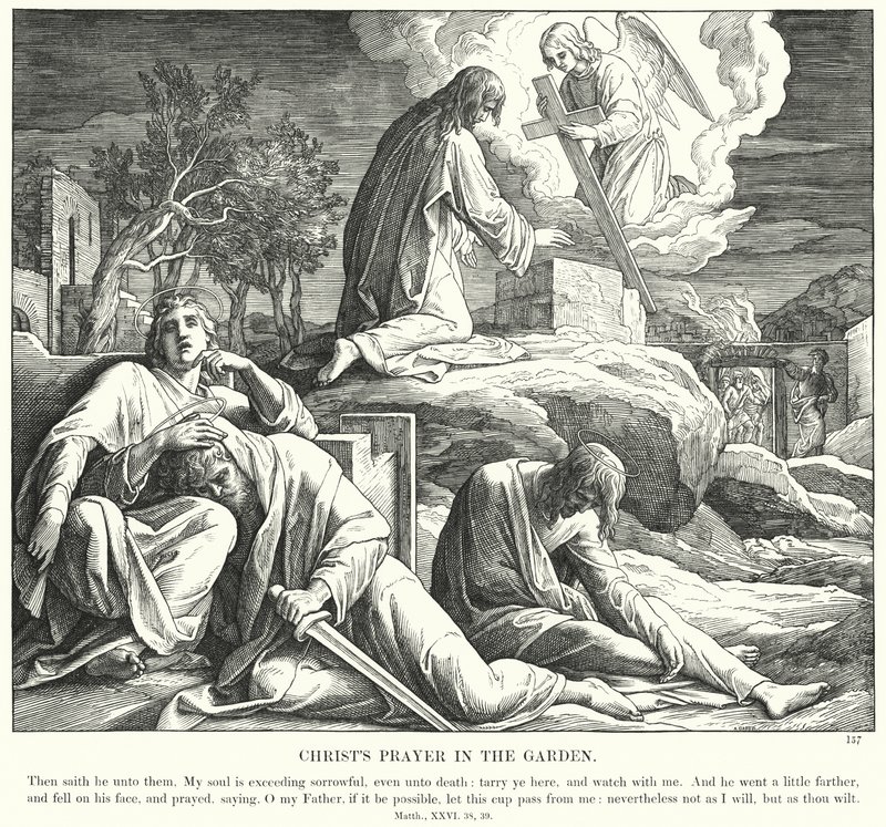 Kristova modlitba v zahradě (rytina) od Julius (after) Schnorr von Carolsfeld