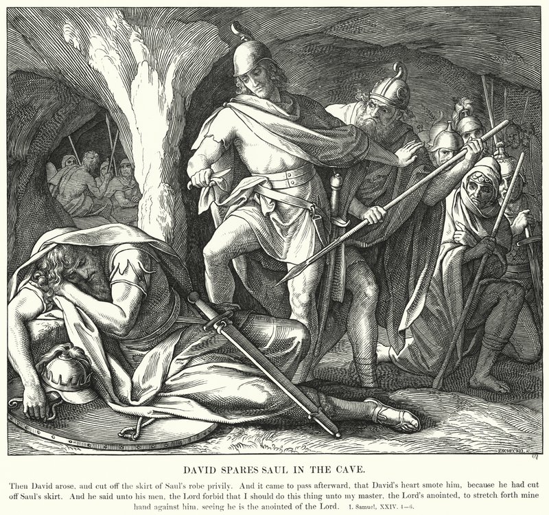 David Spares Saula v jeskyni (rytina) od Julius (after) Schnorr von Carolsfeld