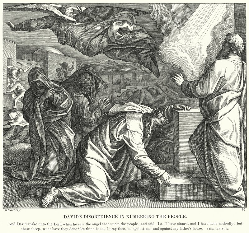 Davidova neposlušnost při číslování lidí (rytina) od Julius (after) Schnorr von Carolsfeld