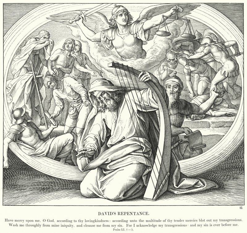 Davidovo pokání (rytina) od Julius (after) Schnorr von Carolsfeld