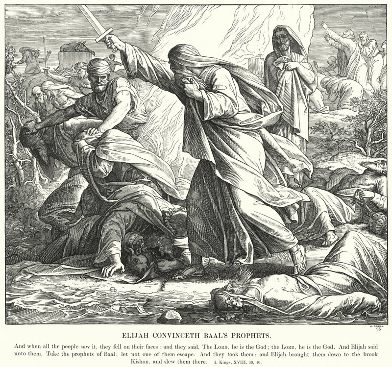 Elijah Convinceth Baalovi proroci (rytina) od Julius (after) Schnorr von Carolsfeld