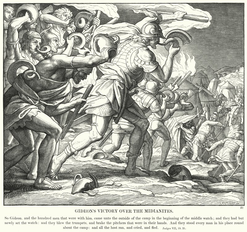 Gideonovo vítězství nad Midianity (rytina) od Julius (after) Schnorr von Carolsfeld