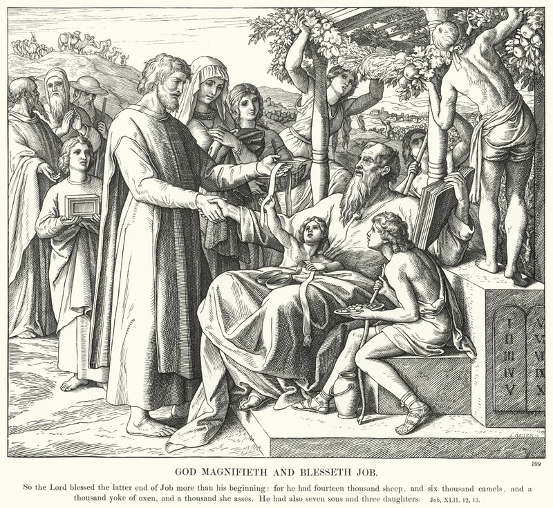 Bůh zvelebuje a žehná Jobovi (rytina) od Julius (after) Schnorr von Carolsfeld