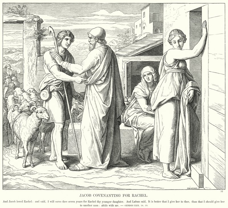 Jacob Covenanting for Rachel (rytina) od Julius (after) Schnorr von Carolsfeld