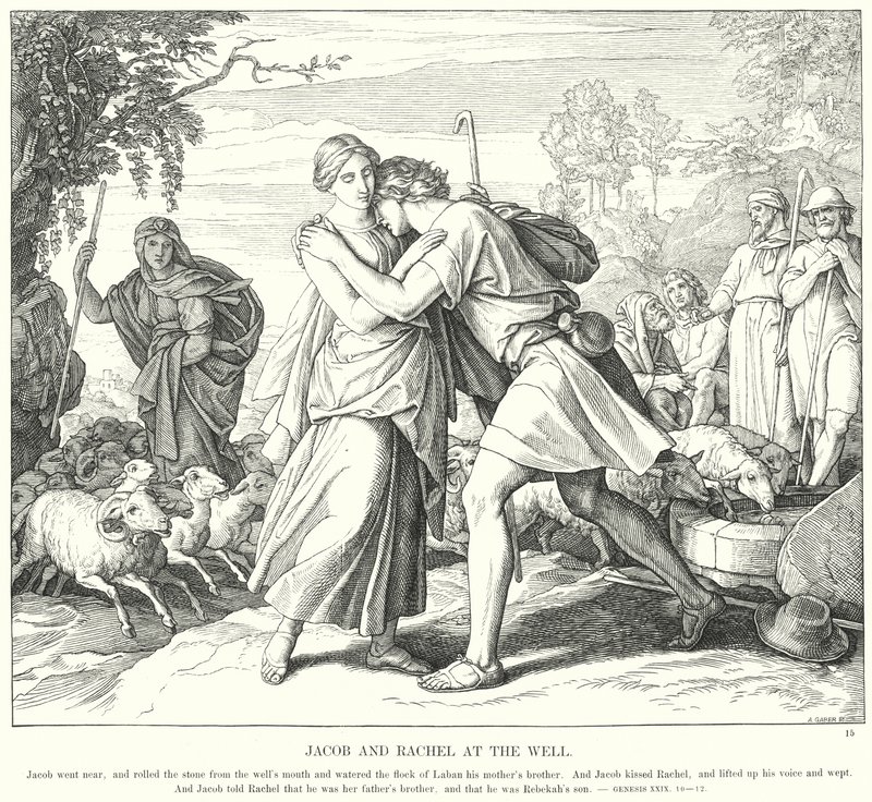 Jacob a Rachel u studny (rytina) od Julius (after) Schnorr von Carolsfeld